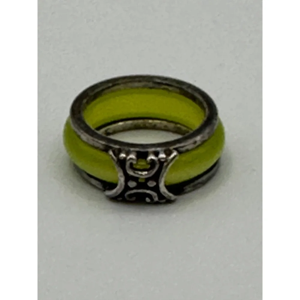Set of 3 Resin and Silver Tone Stackable Rings Pink Blue Lime Green Size 6.0